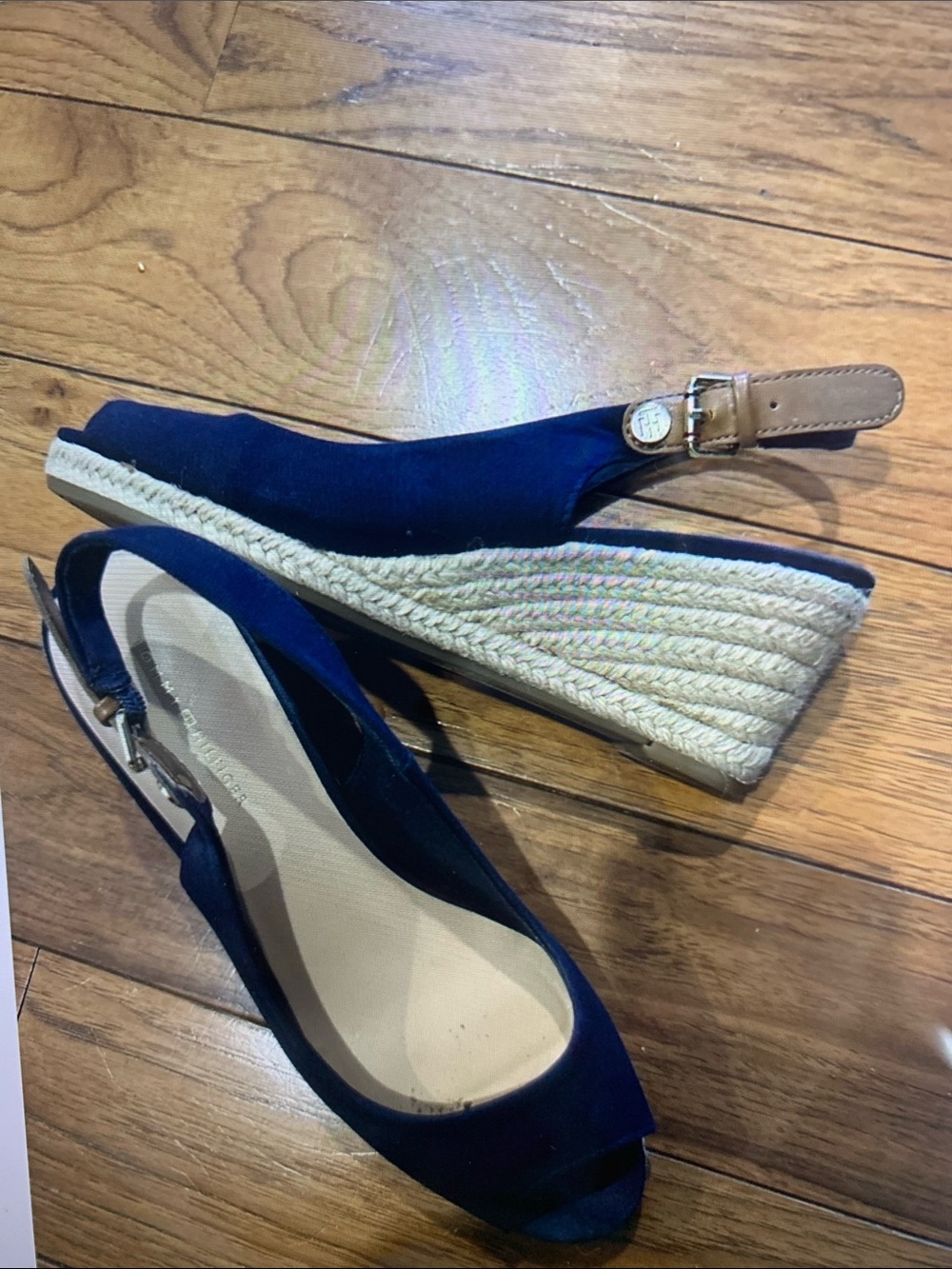 Tommy Hilfiger Navy Espadrille Wedge Slingback Peep Toe